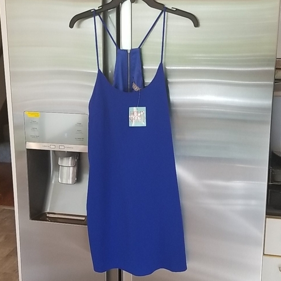 💕HOLLY SHARP💕 Halter Spaghetti Strap Swing Dress Royal Blue M Medium NWT - Picture 1 of 11